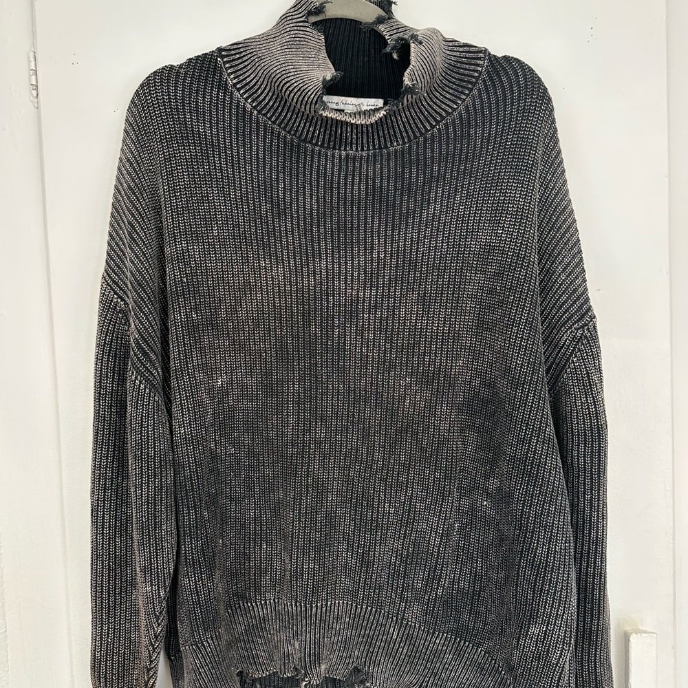 Young Fabulous & Broke Distressed Charcoal Ribbed Sweater
